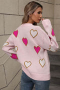 Angel Wings Contrast Heart Round Neck Long Sleeve Sweater - Hovatok