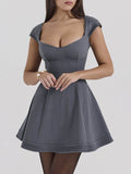 Devine Lace-Up Sweetheart Neck Cap Sleeve Mini Dress - Hovatok