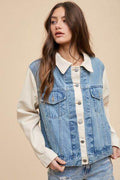 Annie Wear Collared Neck Double Placket Denim Jacket - Hovatok