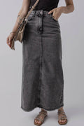 Raw Hem Midi Denim Skirt with Pockets - Hovatok