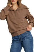 Umgee Full Size Ribbed Knit Half Zipper Sweatshirt Plus Size - Hovatok