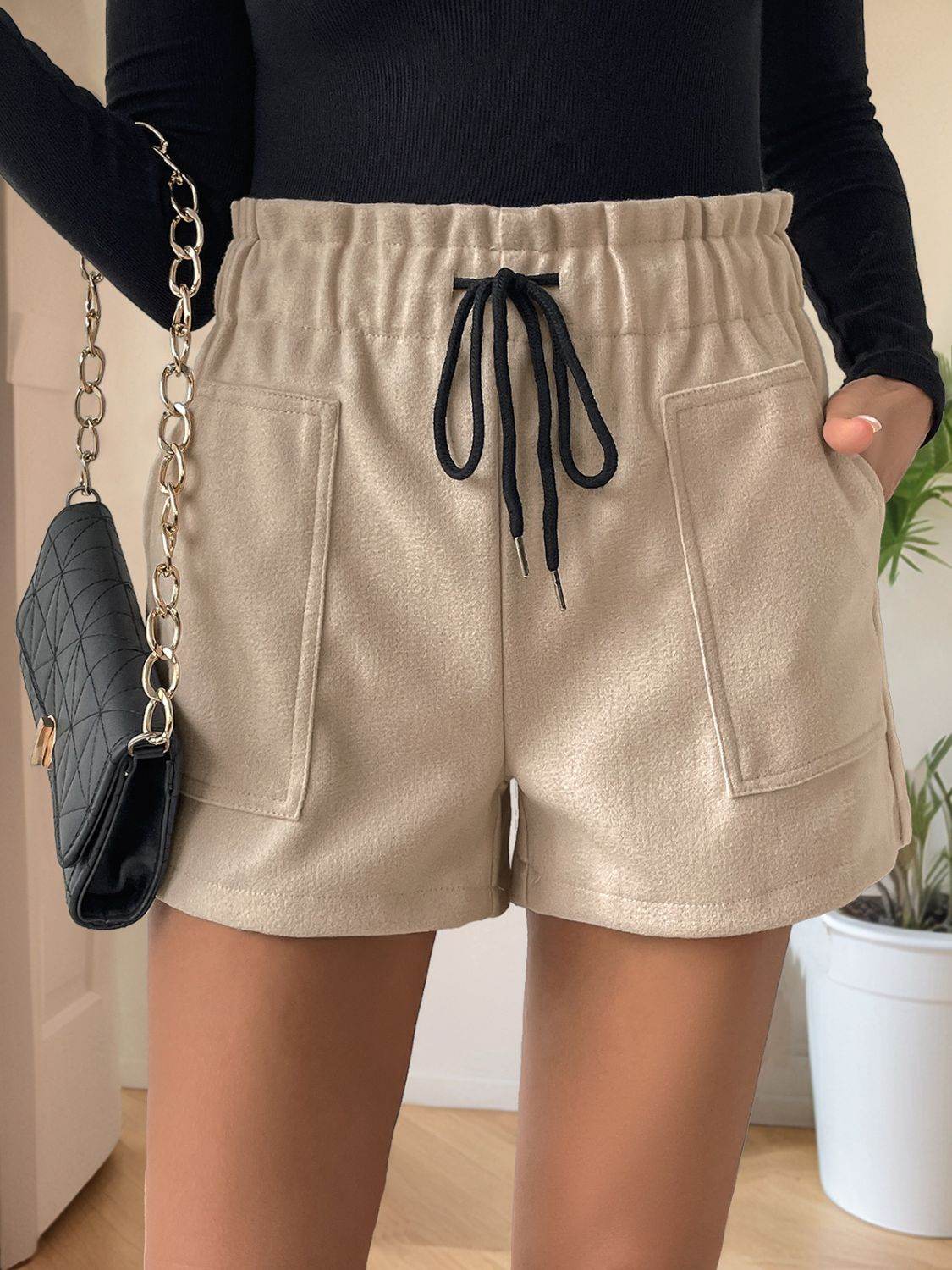 Perfee Frill Drawstring Shorts with Pockets - Hovatok