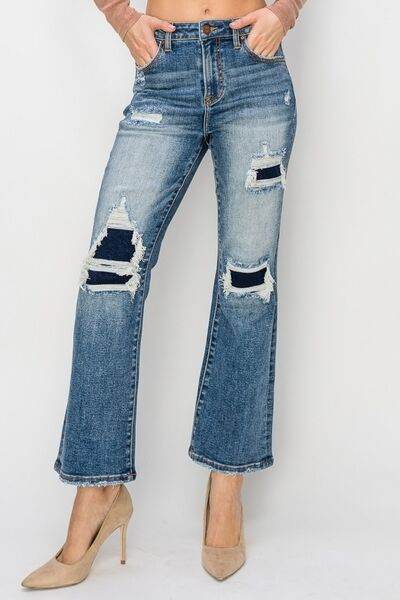 Risen Full Size High Rise Distressed Ankle Flare Jeans - Hovatok