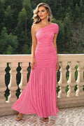 One-Shoulder Ruched Maxi Dress - Hovatok