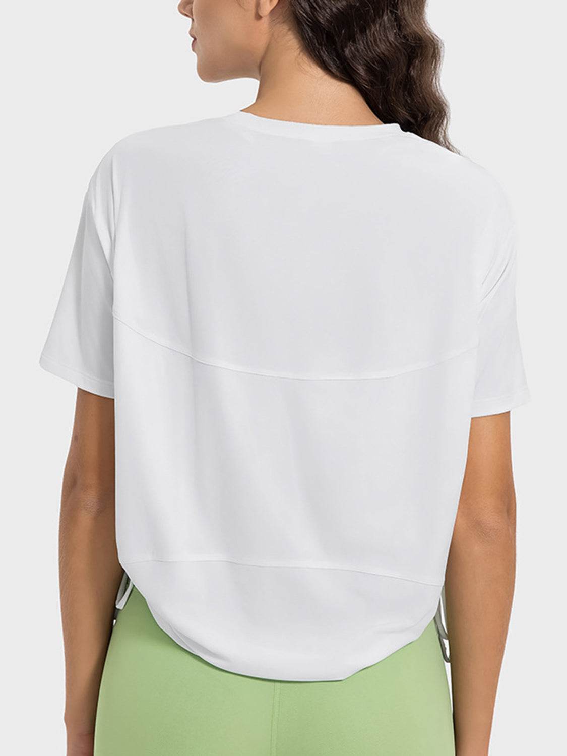 Millennia Drawstring Round Neck Short Sleeve Active T-Shirt - Hovatok