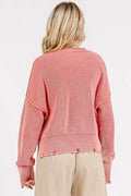 Mittoshop Distressed Hem Round Neck Dropped Shoulder Sweater - Hovatok