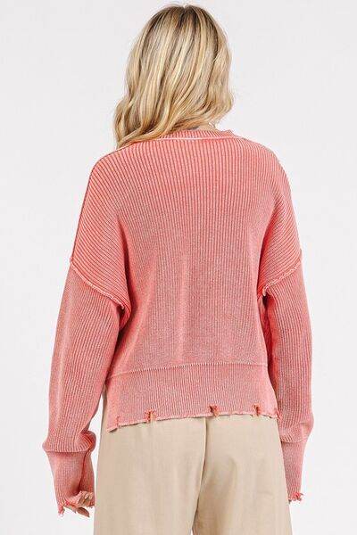Mittoshop Distressed Hem Round Neck Dropped Shoulder Sweater - Hovatok