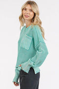 Mittoshop Distressed Hem Round Neck Dropped Shoulder Sweater - Hovatok