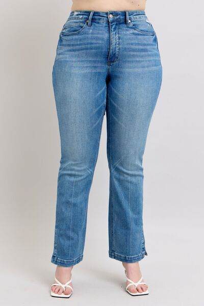 Judy Blue HW Tummy Control Vintage Wash Side Slit Slim Boot Jeans - Hovatok
