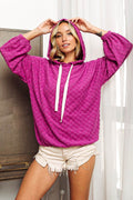 BiBi Brushed Checker Drawstring Long Sleeve Hoodie - Hovatok
