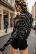 Oh Full Size Frill Printed Mock Neck Long Sleeve Top - Hovatok