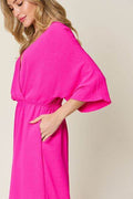 Double Take Full Size Surplice Wide Leg Jumpsuit with Pockets - Hovatok