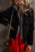 Fake Two-Piece Hooded Zip-Up Denim Jacket - Hovatok