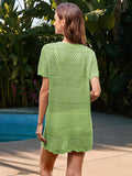 Openwork Round Neck Short Sleeve Cover-UP - Hovatok