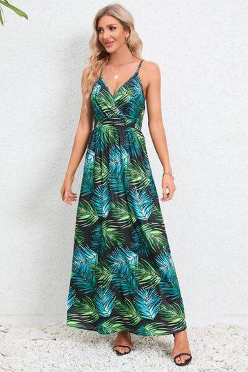 Printed Surplice Maxi Cami Dress - Hovatok