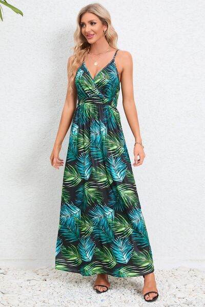 Printed Surplice Maxi Cami Dress - Hovatok