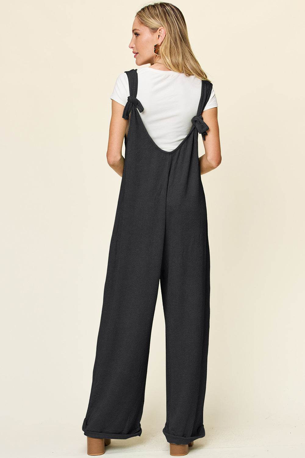 Double Take Full Size Texture Sleeveless Wide Leg Jumpsuit - Hovatok