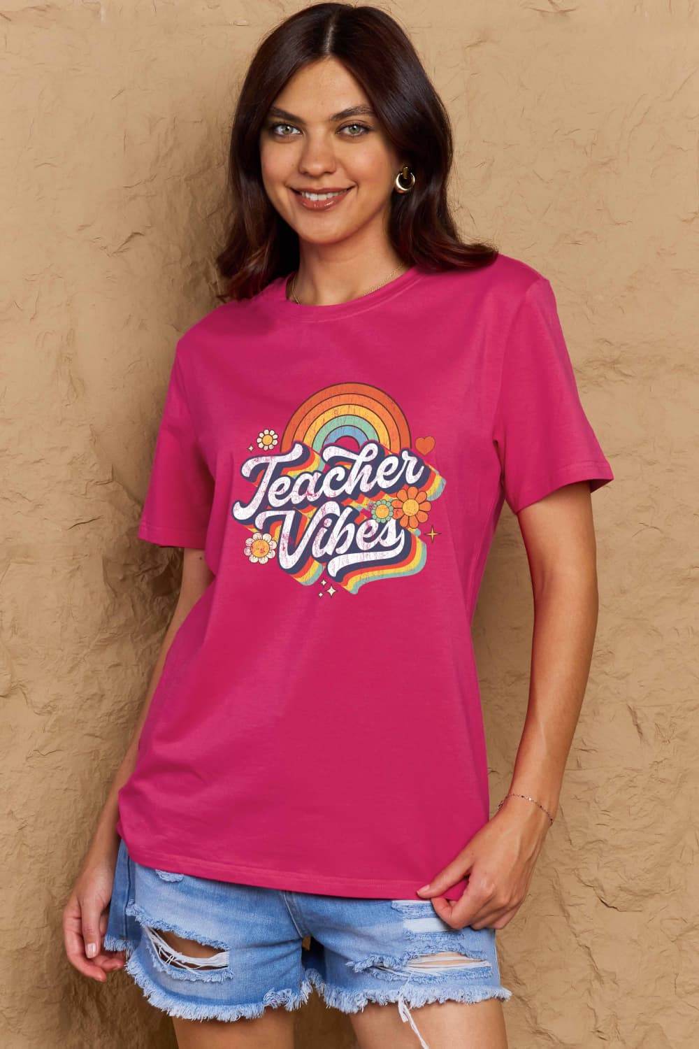 Simply Love Full Size TEACHER VIBES Graphic Cotton T-Shirt - Hovatok