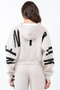 American Bazi Letter Graphic Long Sleeve Drawstring Cropped Hoodie - Hovatok