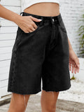 Washed Raw Hem Denim Shorts - Hovatok