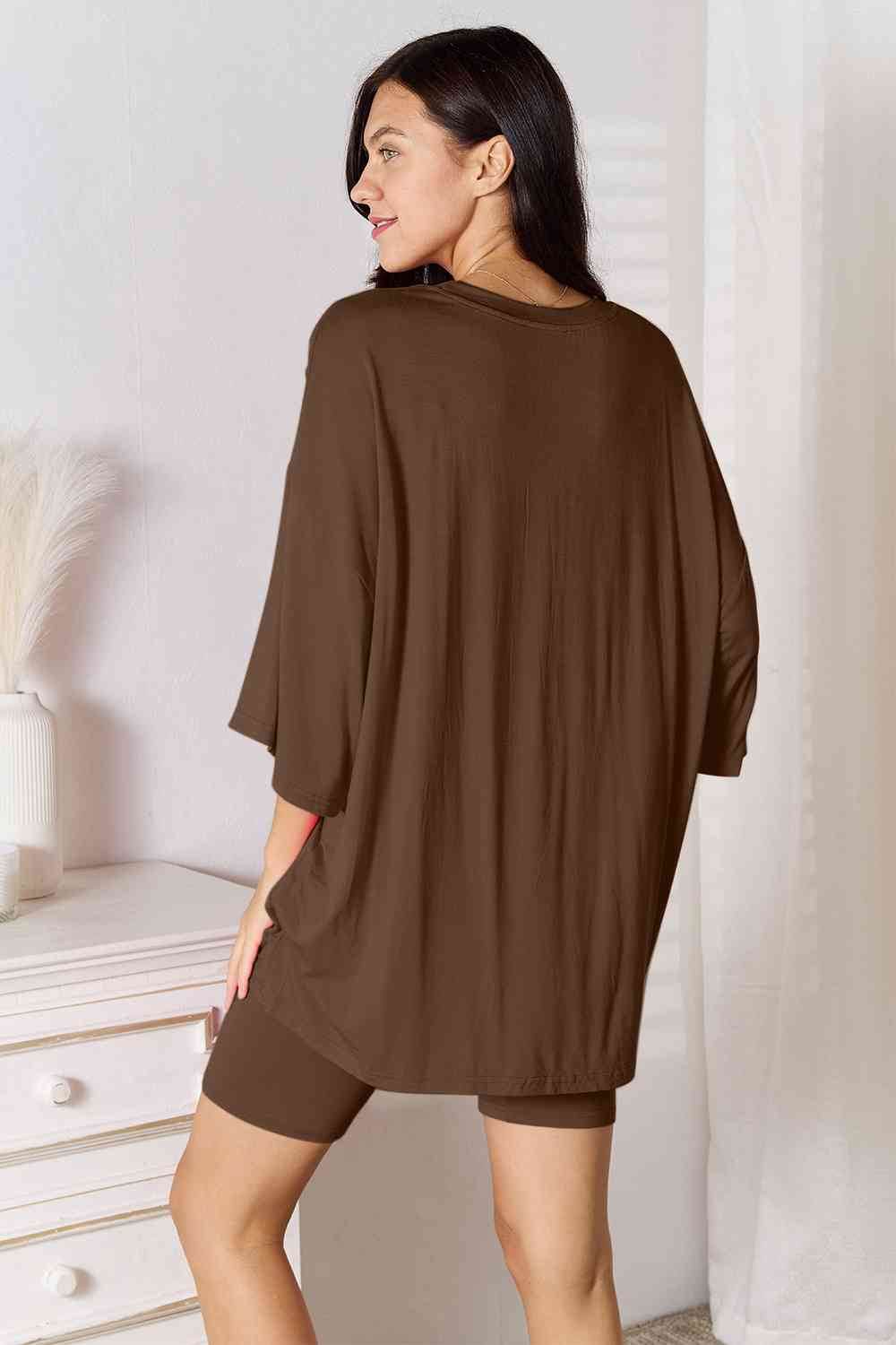 Basic Bae Full Size Soft Rayon Three-Quarter Sleeve Top and Shorts Set - Hovatok