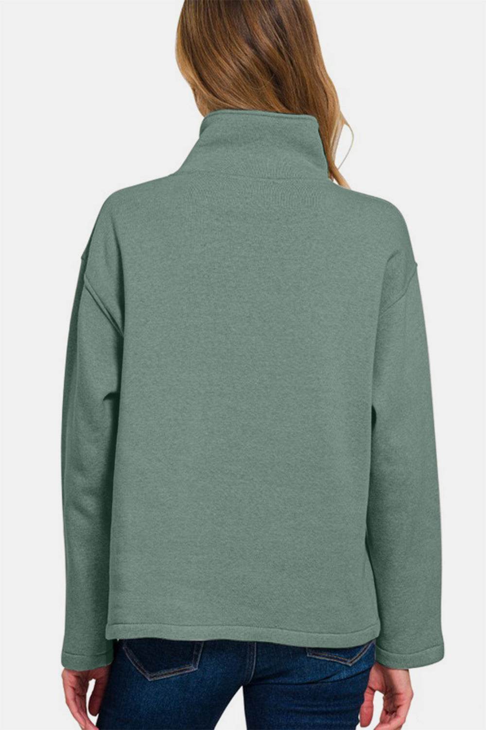 Zenana Turtleneck Half Snap Fleece Sweatshirt - Hovatok