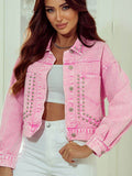Studded Button Up Denim Jacket - Hovatok