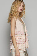 POL Ruffled Open Front Sleeveless Cardigan - Hovatok