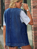 Full Size V-Neck Button Up Denim Vest - Hovatok