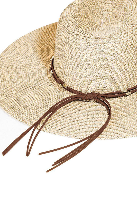 Fame Rope Strap Wide Brim Weave Hat - Hovatok