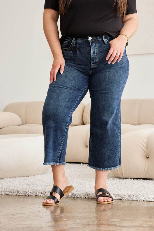 RFM Full Size Tummy Control High Waist Raw Hem Jeans - Hovatok