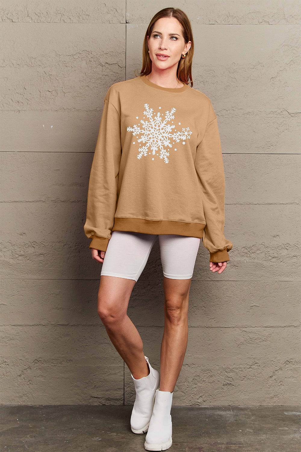 Simply Love Full Size Snowflake Graphic Sweatshirt - Hovatok