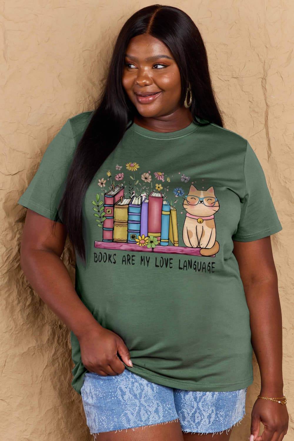 Simply Love Full Size BOOKS ARE MY LOVE LANGUAGE Graphic Cotton Tee - Hovatok
