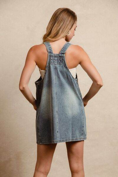 BiBi Washed Adjustable Strap Denim Overall Dress - Hovatok