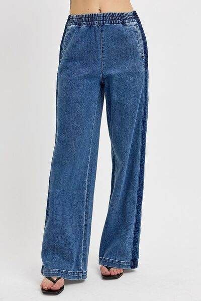 RISEN Full Size Elastic Waist Wide Leg Jeans Plus Size - Hovatok