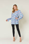 Double Take Full Size Printed Flounce Sleeve Blouse - Hovatok