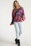 Umgee Full Size Tie Dye Round Neck Long Balloon Sleeve Top Plus Size - Hovatok