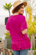 Celeste Full Size Ruffle Detail Asymmetrical Top Plus Size - Hovatok