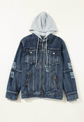 Fake Two-Piece Hooded Zip-Up Denim Jacket - Hovatok