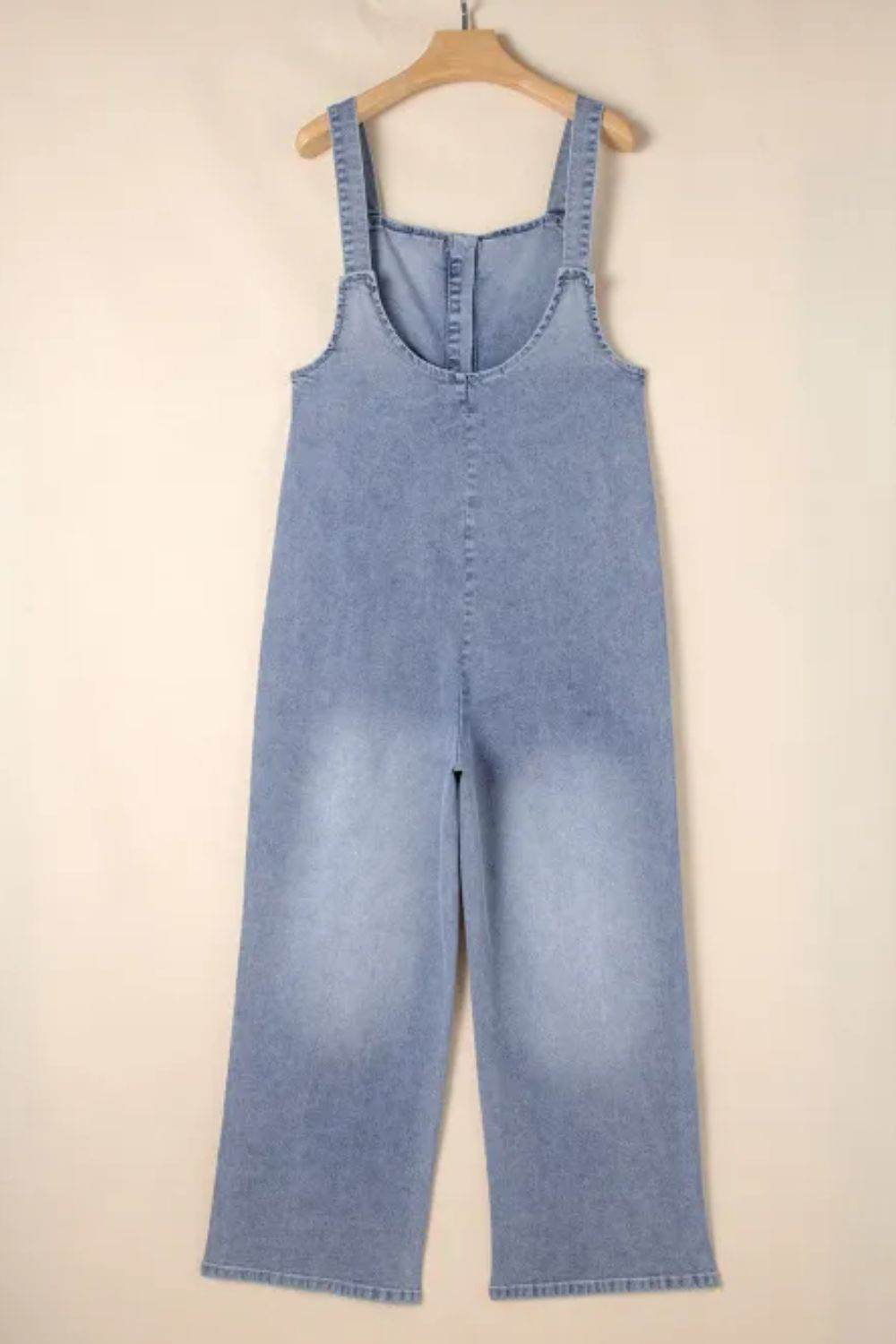 Wide Strap Denim Overalls with Pockets - Hovatok