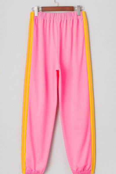 Contrast Striped Elastic Waist Active Pants - Hovatok