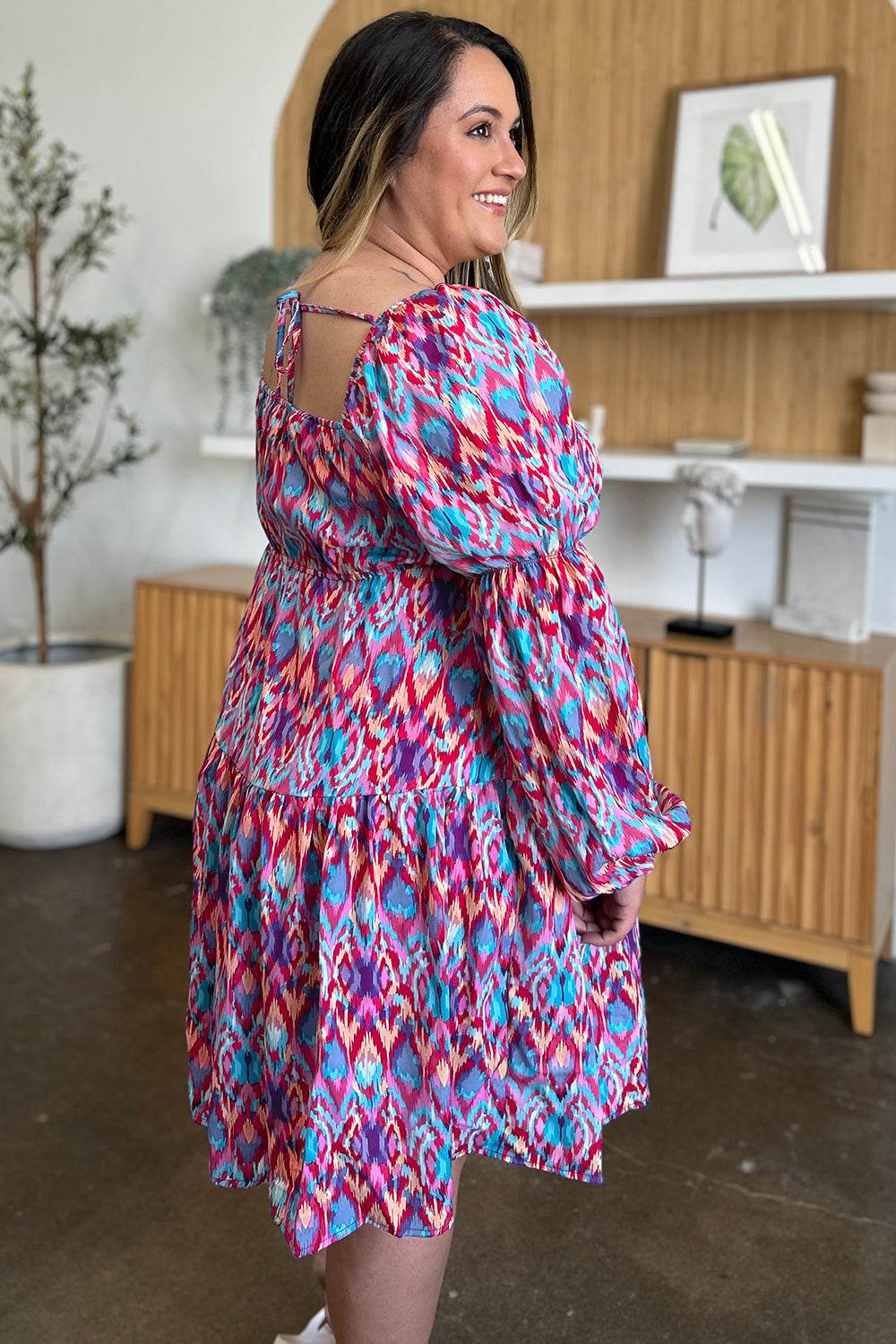 Double Take Full Size Printed Long Sleeve Dress - Hovatok