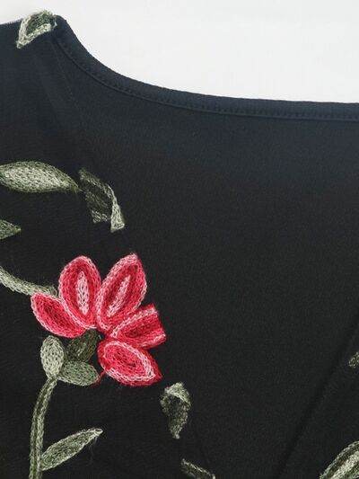 Perfee Embroidered V-Neck Floral Bodysuit - Hovatok
