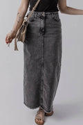 Raw Hem Midi Denim Skirt with Pockets - Hovatok