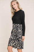 BOMBOM Leopard Color Block Knit Dress - Hovatok