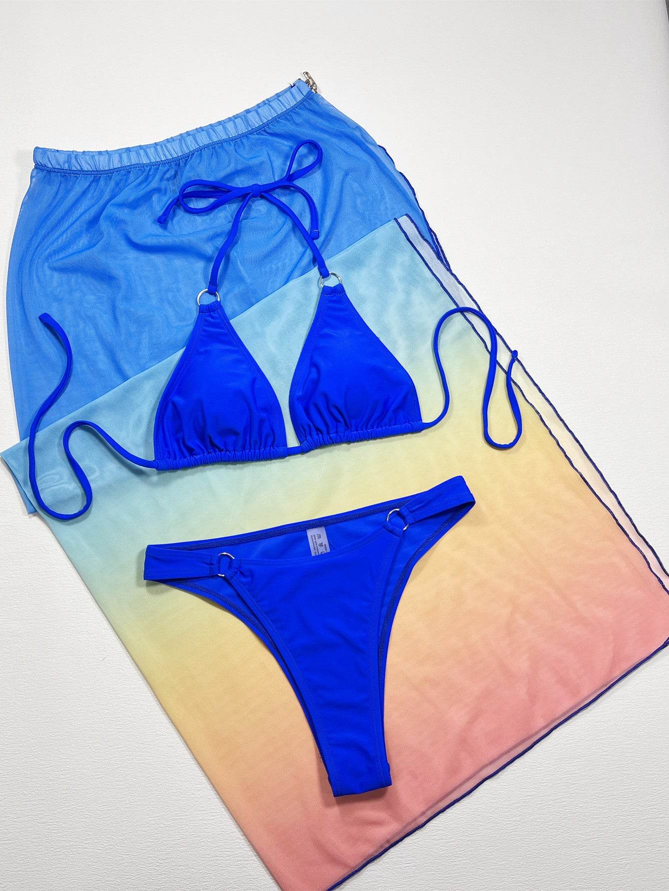 Gradient Halter Neck Three-Piece Swim Set - Hovatok