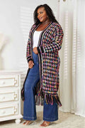 Angel Wings Full Size Multicolored Open Front Fringe Hem Cardigan - Hovatok