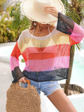Angel Wings Color Block Openwork Boat Neck Cover Up - Hovatok