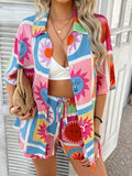 Devine Printed Button Down Shirt and Shorts Set - Hovatok