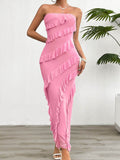 Devine Ruffled Slit Back Tube Maxi Dress - Hovatok